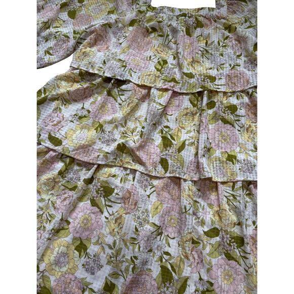 WHOWHATWEAR Pink Floral Ruffle Tiered Babydoll Mini Dress Size Small - Picture 7 of 7